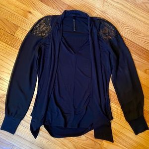 Karen Millen Black Lace Shoulder Top US 8